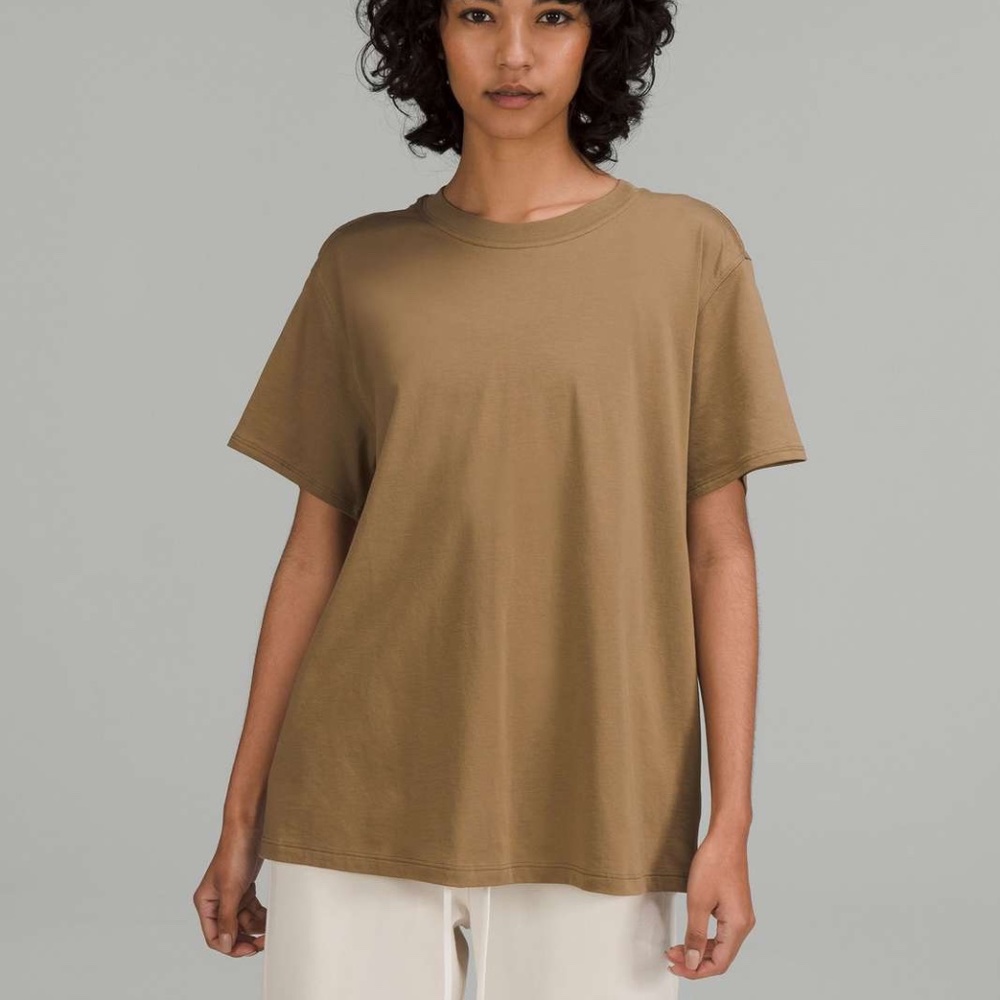 Lululemon All Yours Short Sleeve Tee T-Shirt Artifact Brown Pima Cotton Size 6